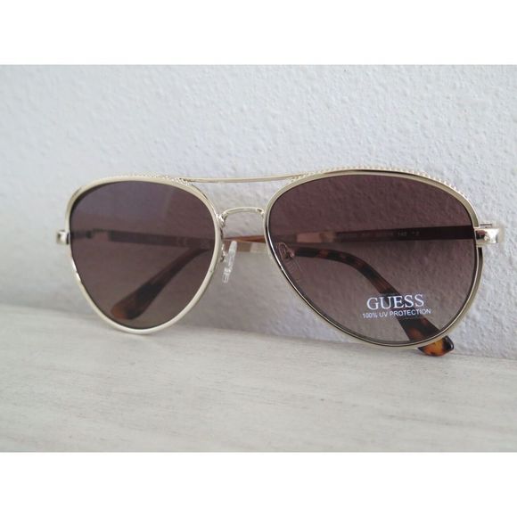 Guess GF0350 Women's Gold Tone Metal Frame Brown Gradient Aviator Sunglasses - Picture 1 of 11